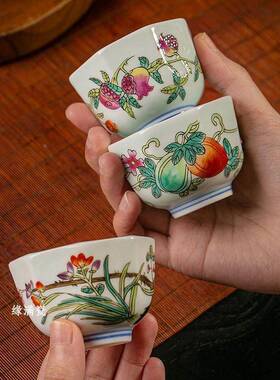 德镇缘满陶瓷瓷茶具粉彩茶八角杯中式覆古景家用杯主JST人杯品茗