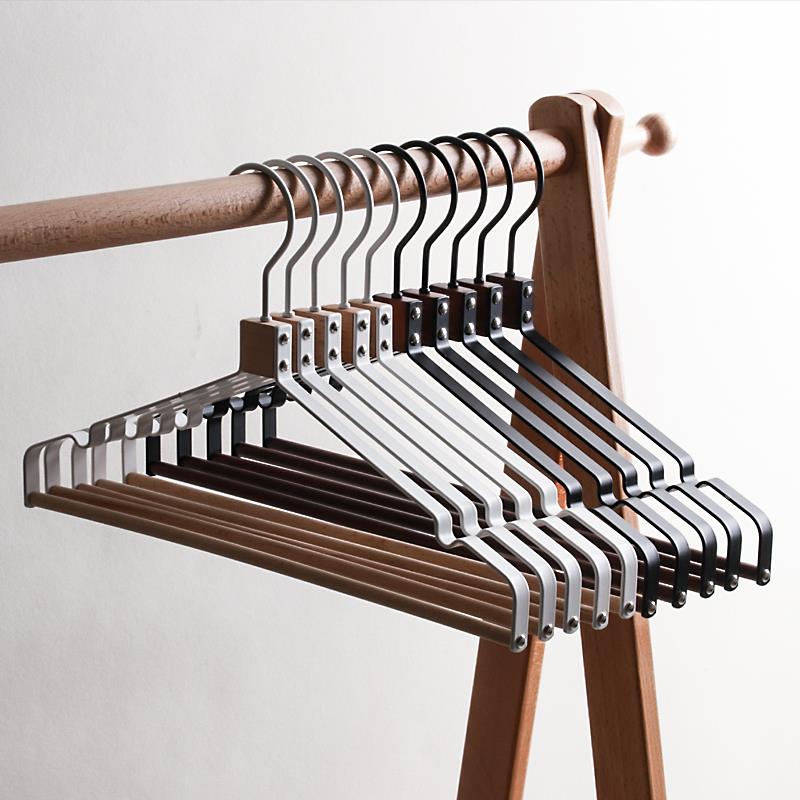 原木榉木铁艺衣架金属木衣设挂计款师lyt-tymy裤挂多功能衣柜实衣