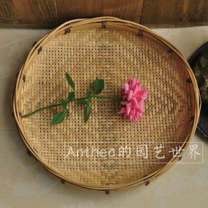 竹编箕竹制品筛农家竹子竹编收纳圆形透气中式簸绿色竹编有孔天然