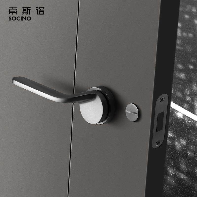 简约卧黑室门锁室内静音锁门北欧房门锁现灰代色磁吸门锁