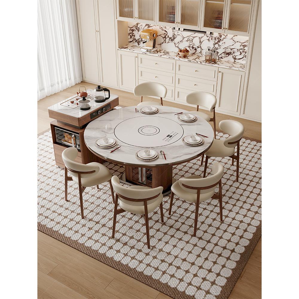 可智卸岛式桌集成家餐居彷古风格可伸缩板拆岩实木WKT圆桌能暖盘