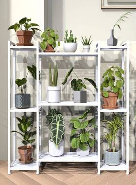 花架置物阳台落地式架子室内花023新款多层组架合白ZH-6色铁艺2盆