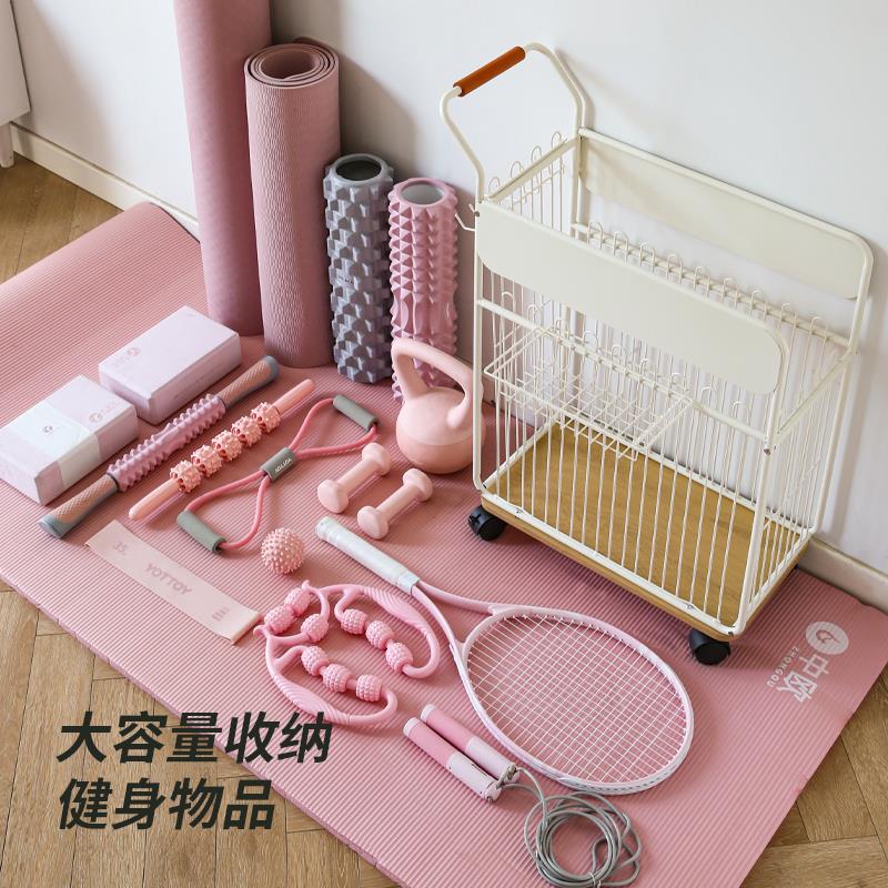铁艺用瑜伽垫收纳筐轮健身材器运MI232506动工具器械篮球类家置带