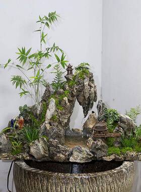 上门态制阳台庭定院鱼池造景LEJ假山水摆件循环水生古法缸水陆流