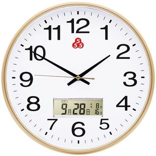 牌上海钟表挂钟厅家用简388 时钟卧室电子石英钟客圆形 8522约时尚