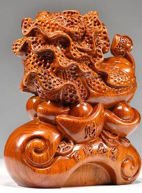 花梨实木刻白菜摆件如木质百财意客厅装饰雕红木工艺tq-1212品开