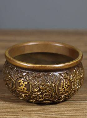 DNN宝纯钱铜元宝币聚盆招财进莲花底铜缸家居客厅酒柜玄关装饰宝