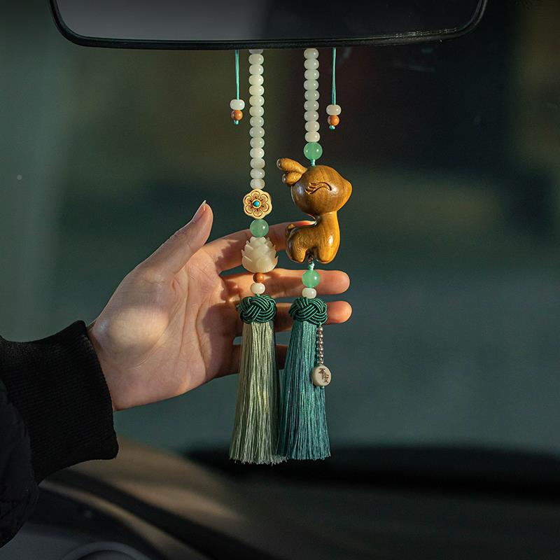 挂天然绿檀木可小鹿汽车件档平安爱车载D7206挂饰女士新款后照镜