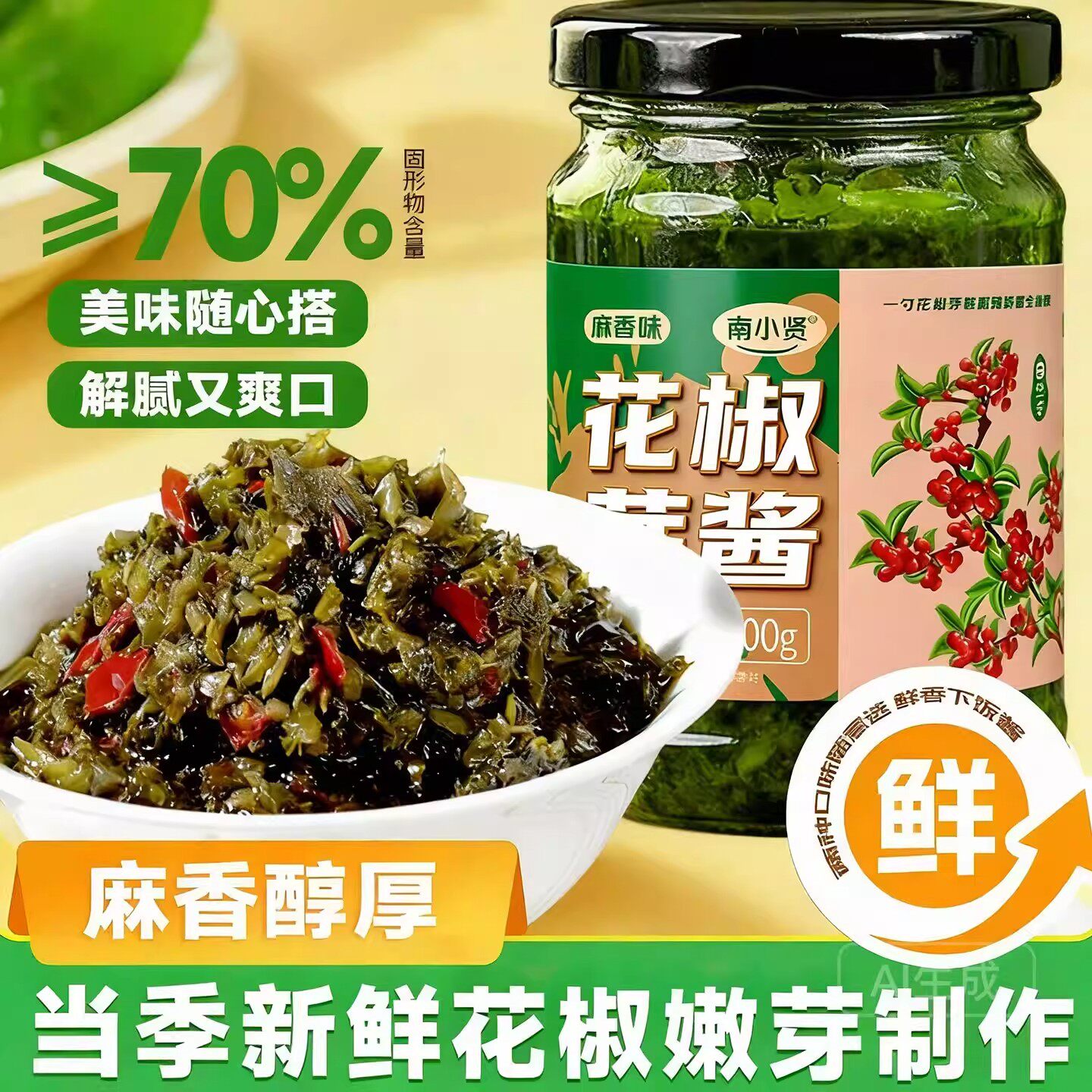 2026年新鲜花椒芽酱无添加四川南小贤花椒叶酱花椒芽菜辣酱拌饭酱