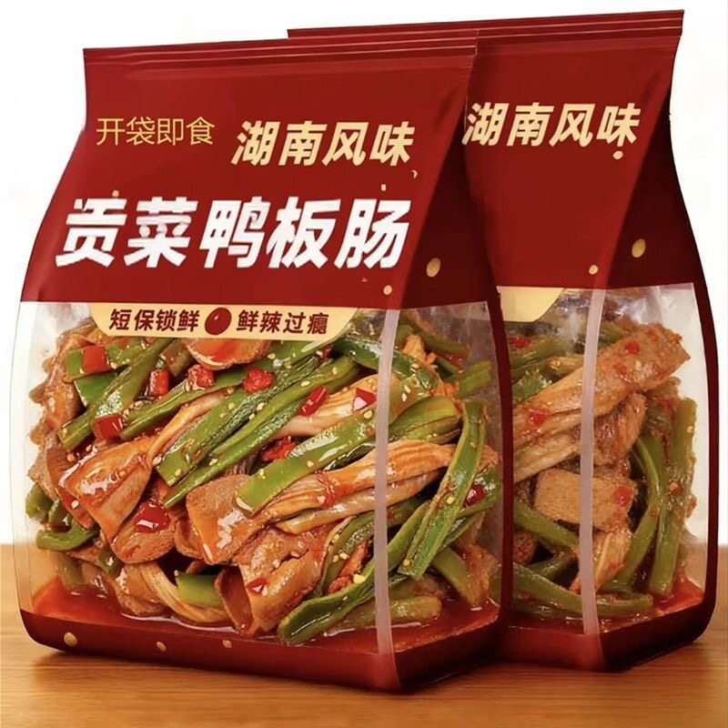 脆嫩贡菜鸭板肠香辣湖南口味特色香辣过瘾即食解馋零食凉菜鸭肠