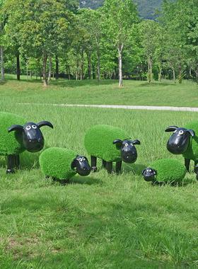 户外植草羊雕塑卡通动物玻璃钢公B园林景观小品草坪装饰品落地摆