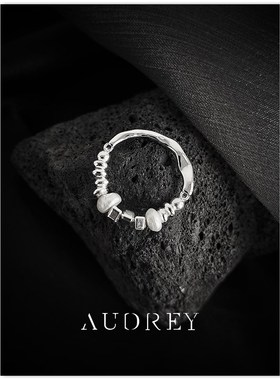 碎银子天然珍珠戒指女可调节小众个性食指戒网红冷淡风高级感指环