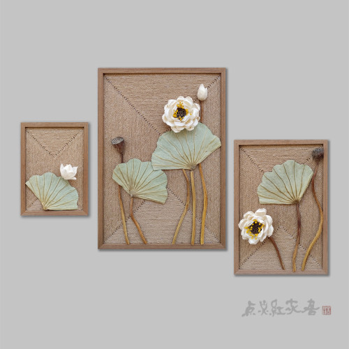 荷月禅香立体花艺装饰画禅t意新中式家居壁饰挂件干花玄关民宿墙