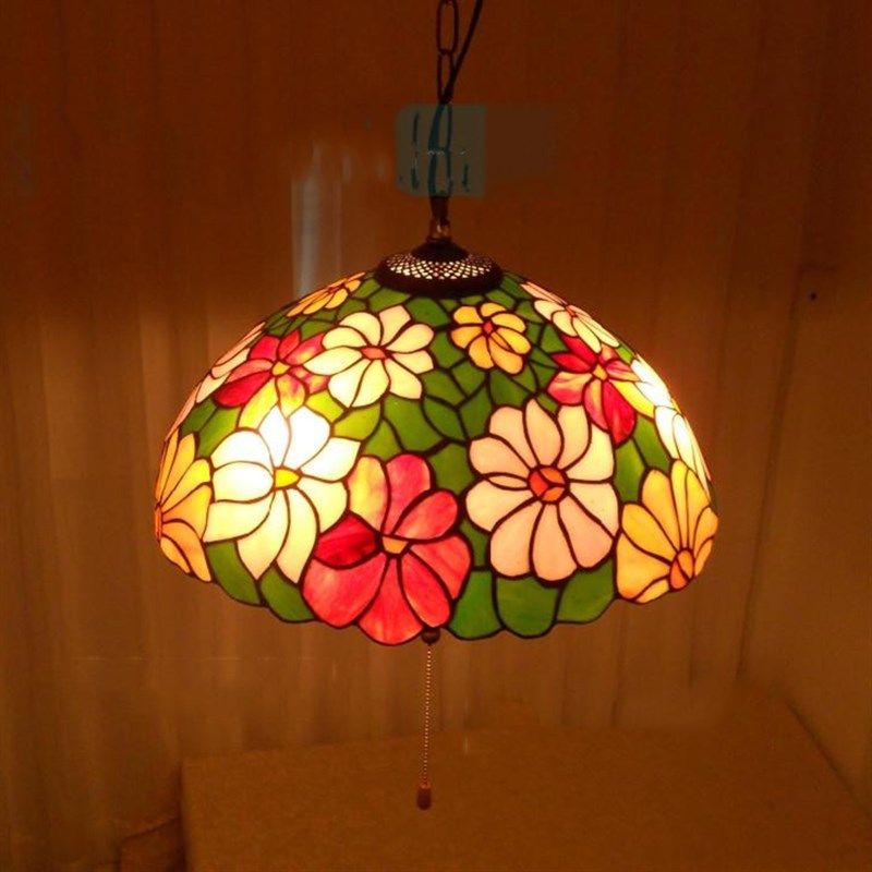 木槿花拉线灯玻璃灯饰彩色复古美灯具休闲卧室客厅婚房灯公主房灯