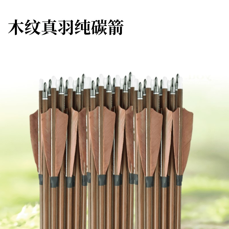 弓箭箭支真羽木纹纯碳箭传统美猎弓碳素箭户外室内射击运动练习箭