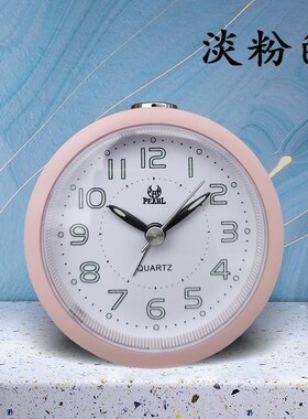 圆形夜光闹钟简约家居时尚台钟静音扫秒时L钟儿童学生台式石英钟