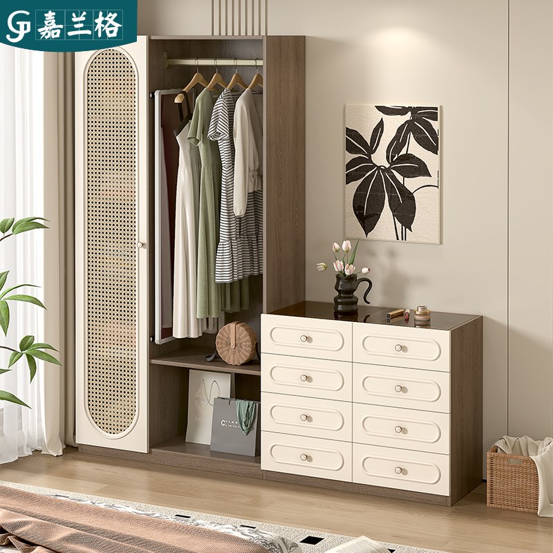 仿藤编卧室床尾斗柜衣帽架一体小户型挂衣架衣柜收纳柜子定制9A63