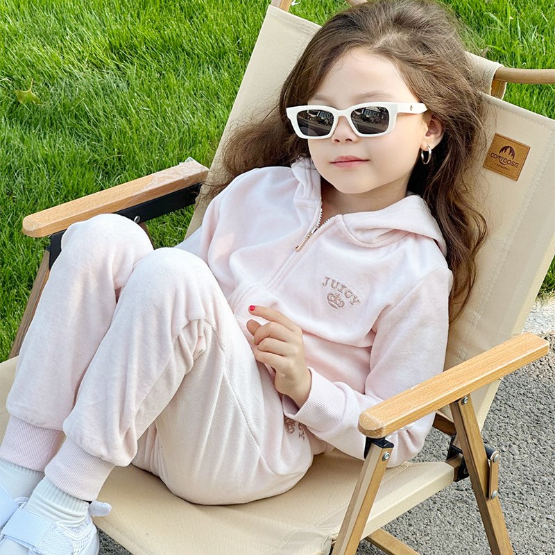 秋季新款女童运动服时尚天鹅绒休闲长袖套装洋气甜美时髦两件套