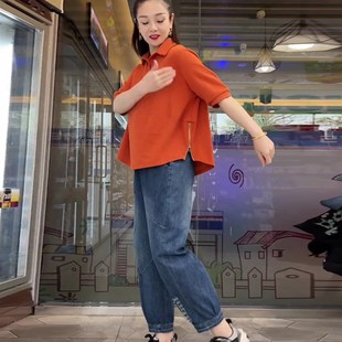 今年流行时尚套装女款夏季新款洋气减龄短袖t恤哈伦牛仔裤两件套