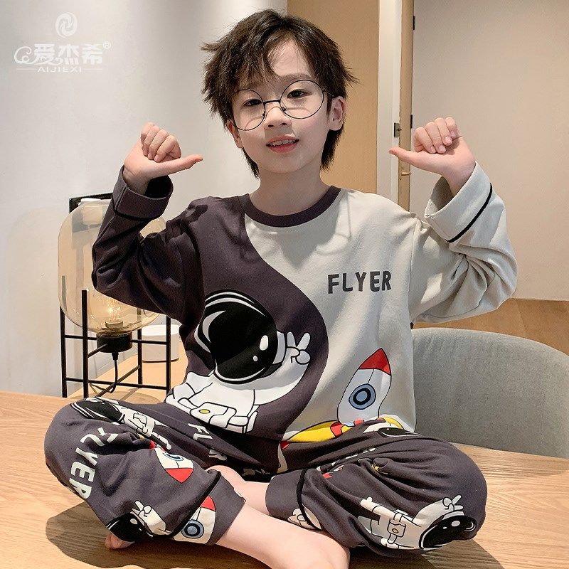 韩版男童睡衣学生纯棉长袖青少年秋季男孩大童大码家居服内衣套装