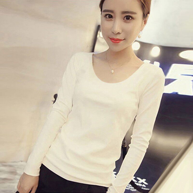 纯棉紧身打底衫女长袖t恤黑色圆领修G身白色加绒加厚秋冬百搭秋衣