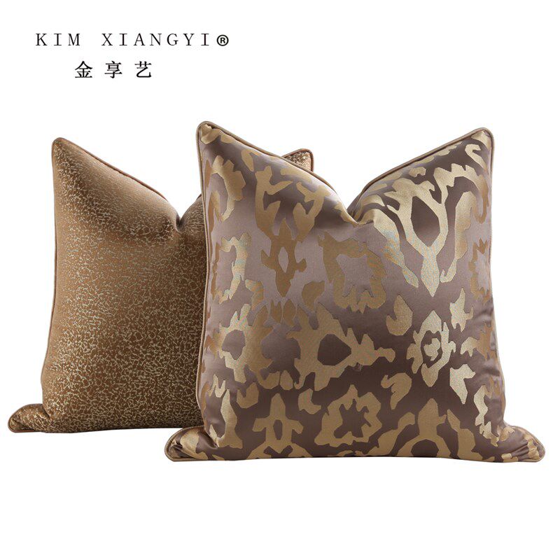 新品美式现代轻奢极简沙发抱枕靠垫套闪亮咖O纯色靠枕床上靠包定