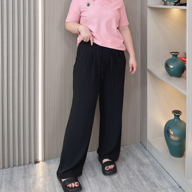 大码女装胖mm宽松显瘦垂感阔腿裤女夏季薄款松紧高腰直筒休闲裤子