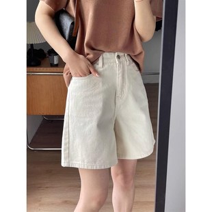 杏色牛仔短e裤 子适合胯大腿粗 女夏薄款 胖高腰宽松显瘦阔腿五分裤