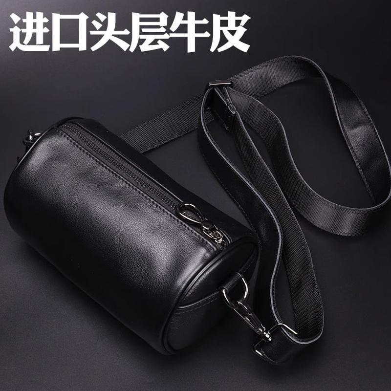 日韩版潮款真皮斜挎包男圆筒单肩包头层牛皮胸包横款小背包手机包