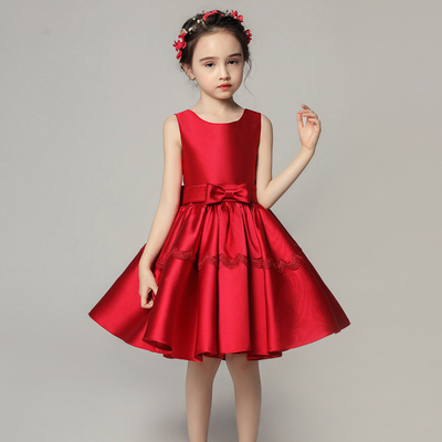 儿童晚礼服公主裙蓬蓬女童走秀模特婚纱花童钢琴演出服表演红色冬