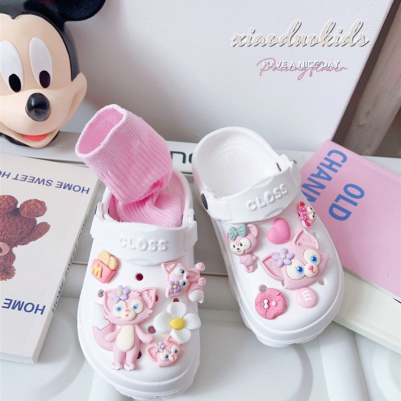 2025白色亲子凉拖鞋夏季软底防滑外穿女童卡通雪莉玫diy洞洞沙滩