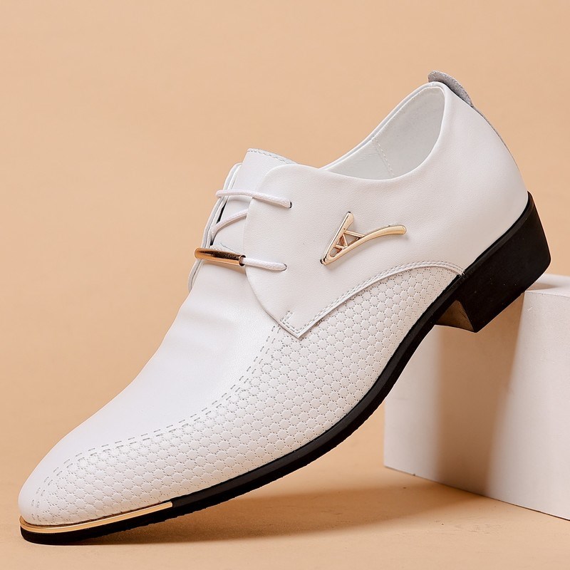 潮流白色休闲男鞋子韩版青年商务正装皮鞋英伦尖头男士新郎婚礼鞋