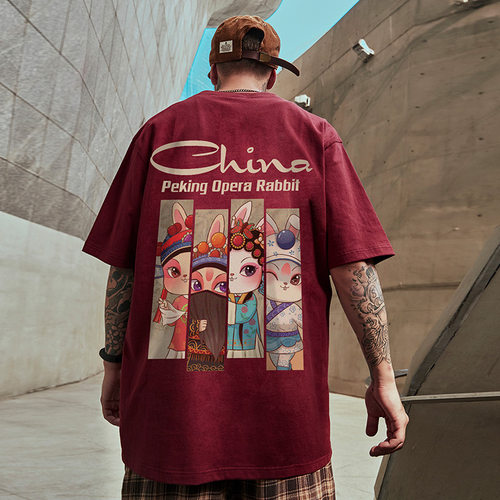 红色短袖t恤男潮牌胖子2025新款纯棉夏季青少年大码衣服半袖D潮流