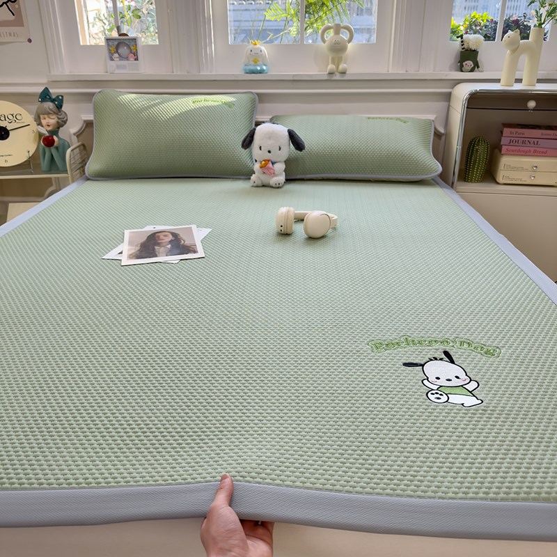 夏季凉感冰豆豆凉席三件套折叠空调席床笠款双人冰丝软席子可机洗