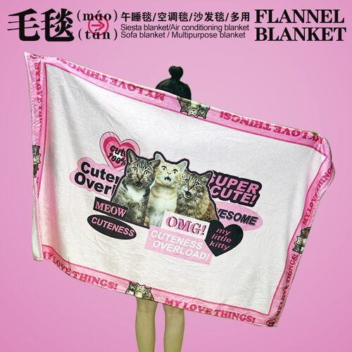 办公室午睡毯粉红色法兰绒毛毯披肩毯F盖毯沙发空调毯盖腿毯三只