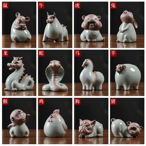 陶瓷十二生肖摆件鼠牛虎兔龙蛇马C羊猴鸡狗猪属相工艺品家居装饰