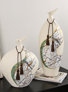 陶瓷花瓶高级感复古花器新中式客厅样板间玄关电视柜桌面装饰摆件