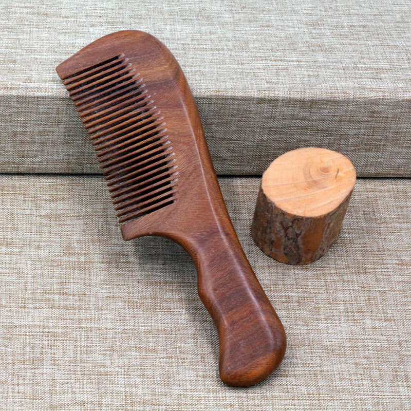 天然绿檀整木梳子 手工带柄木梳无拼接梳 供应工艺送人礼品梳