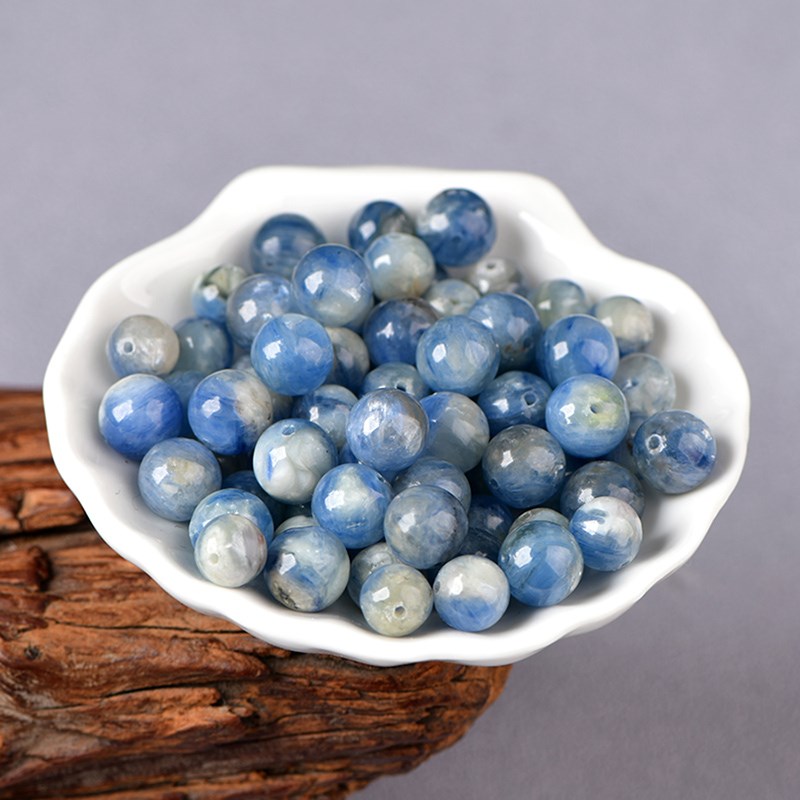 天然正品蓝晶石共生矿diy手工饰品串珠蓝绒晶水晶手链散珠配件