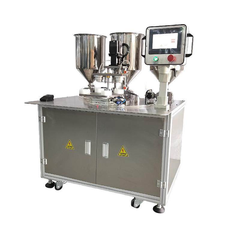 半自动三色气垫BB霜灌装机海绵气垫隔离霜粉底霜花式脚踏式灌装机