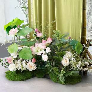 新中式仿真绿植假竹子盆栽室内软装禅意植物造景仿生荷花装饰花艺