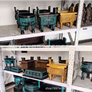 纯铜四足鼎摆件 大号仿古青铜器 司母戊鼎洛阳鼎兽面纹方鼎雕塑