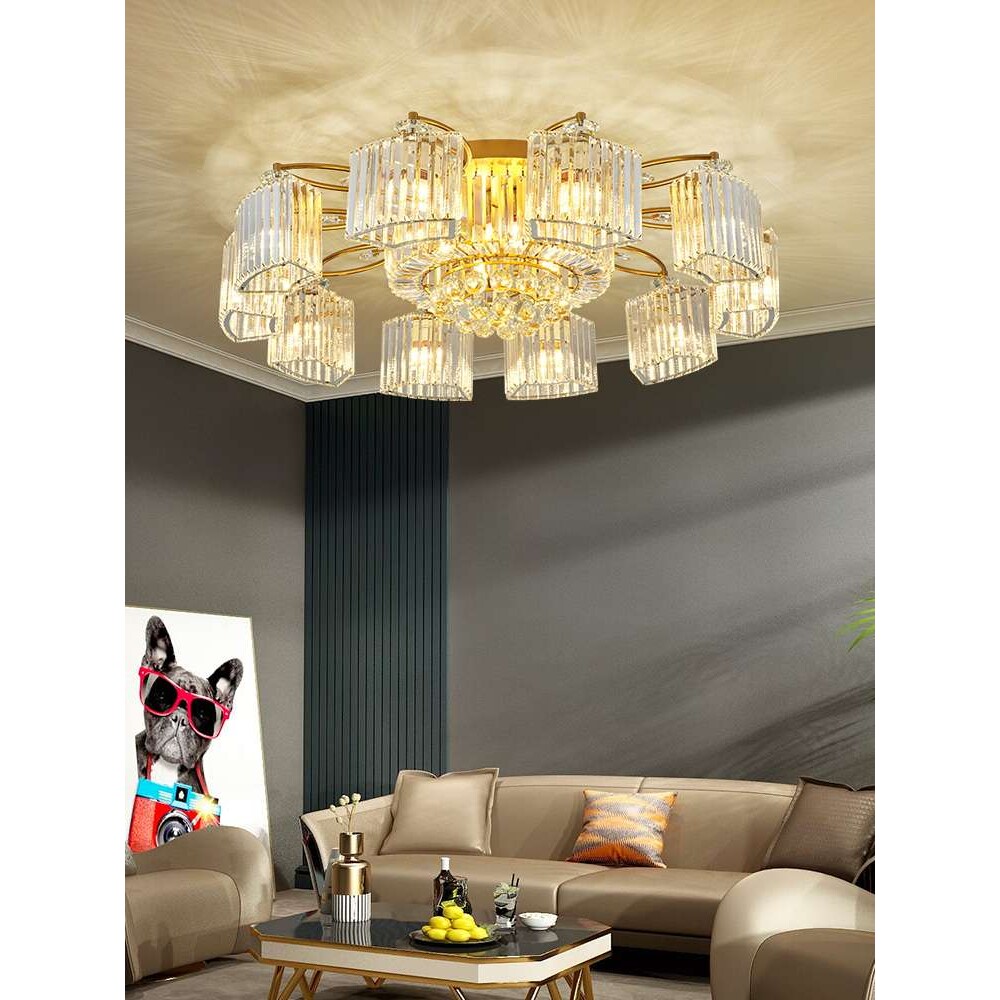圆形水晶吸顶灯简约现代大气客厅灯别墅大厅吊灯新款轻奢风格灯具