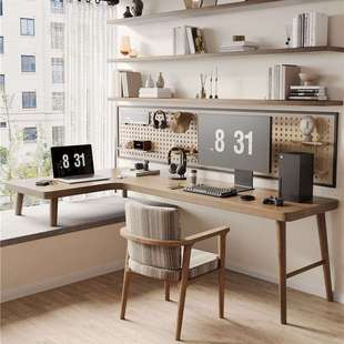 实木转角书桌书架学生家用窗台L型电脑桌飘窗墙角拐角学习桌