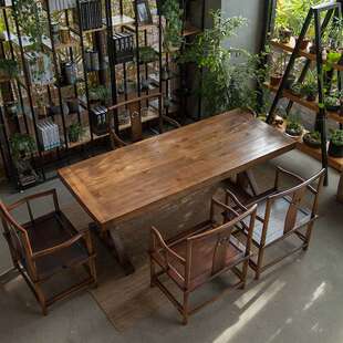 新中式茶桌椅组合 茶馆茶道全实木泡茶桌 茶店洽谈长条桌厂家直销