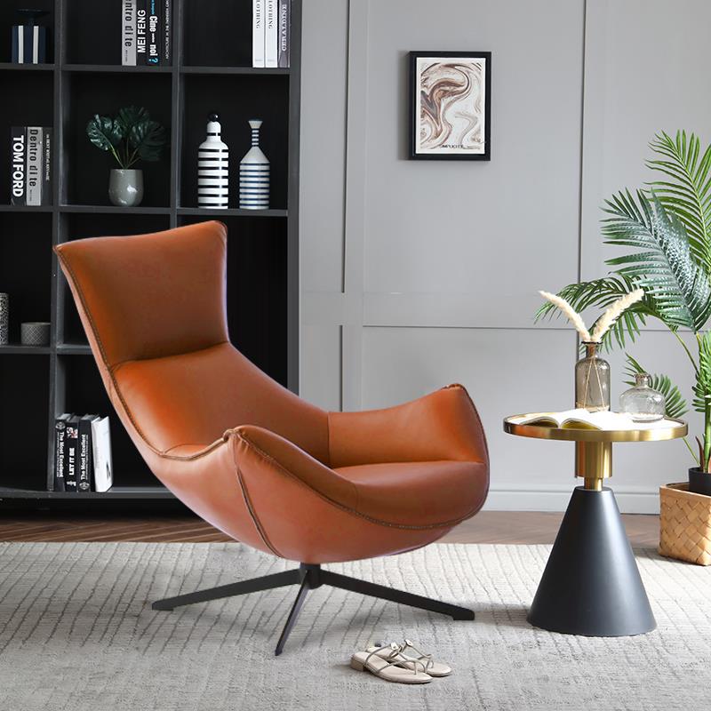 北欧真皮单人沙发椅头层牛皮懒人旋转休闲椅客厅现代设计师龙虾椅