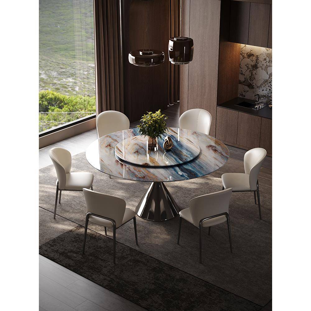 意式轻奢大理石餐桌2025新款现代简约超晶石圆形家用吃饭桌椅组合
