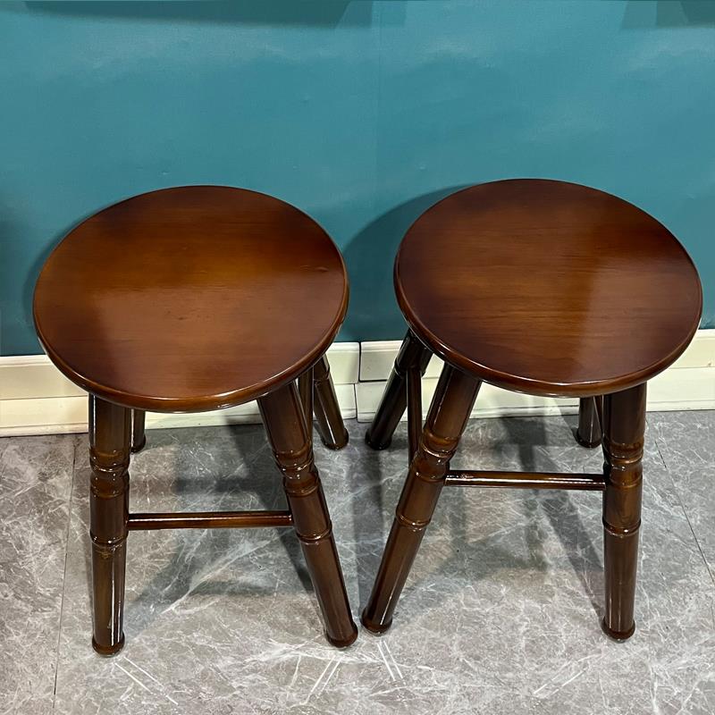 做旧家用实木凳子美式乡村客厅矮凳休闲餐凳梳妆茶几高凳圆凳包邮