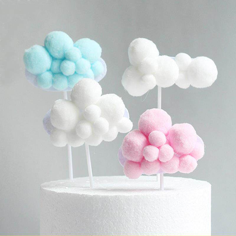 包邮 立体云朵蛋糕装饰插旗毛毛球小云朵甜品台装饰插件蛋糕摆件