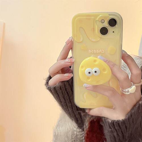 宁宁 治愈系奶油黄日韩ins风芝士奶油支架iPhone16Pro MobileCase
